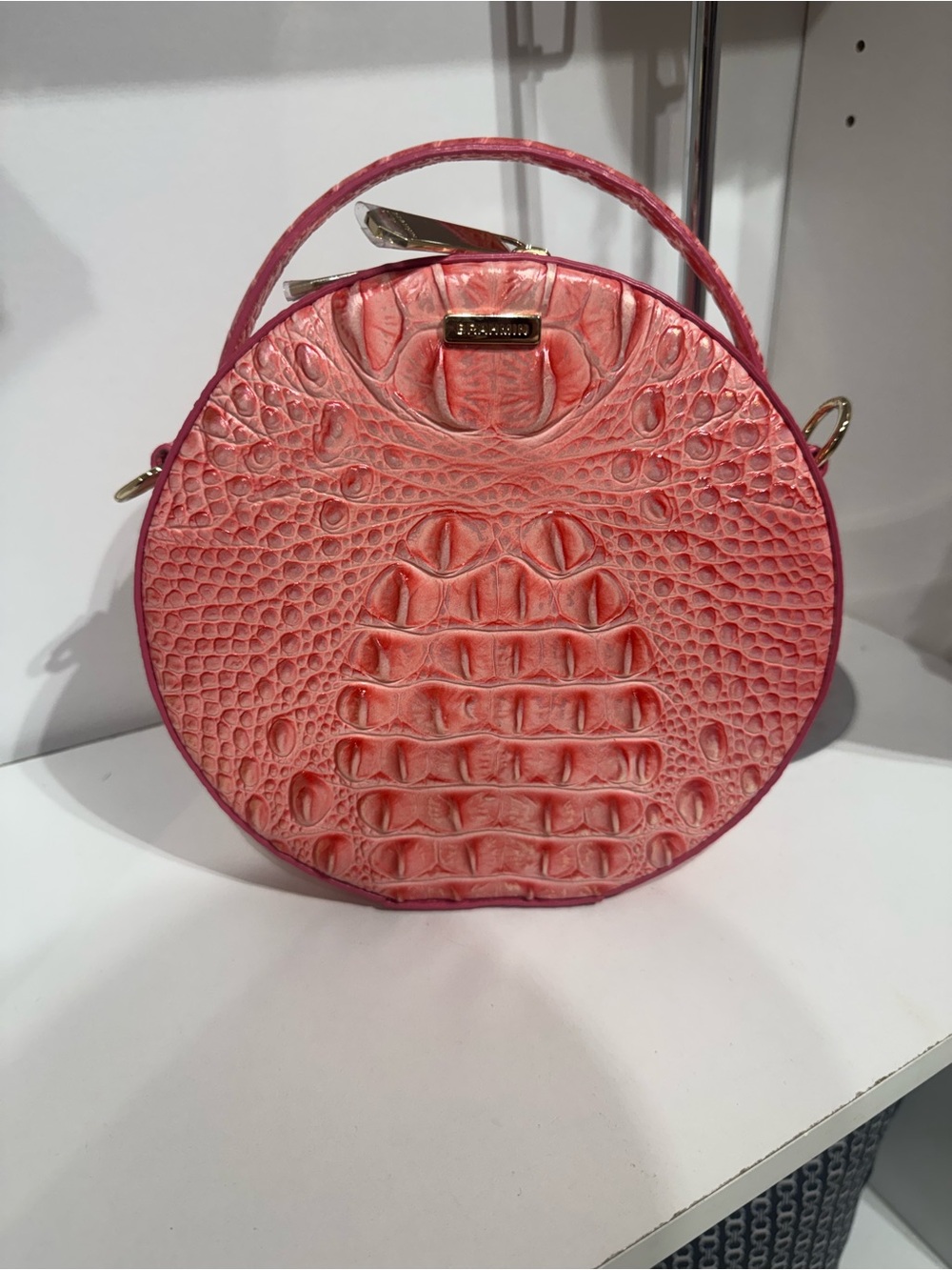 Brahmin lane Croc-Embossed Crossbody in Coral Pink